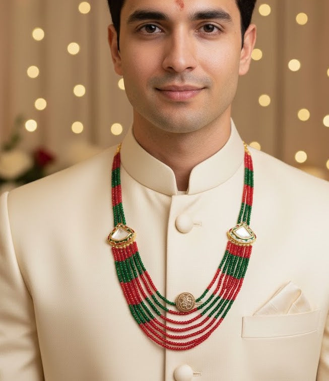 Kundan Meenakari Brooch Necklace For Groom