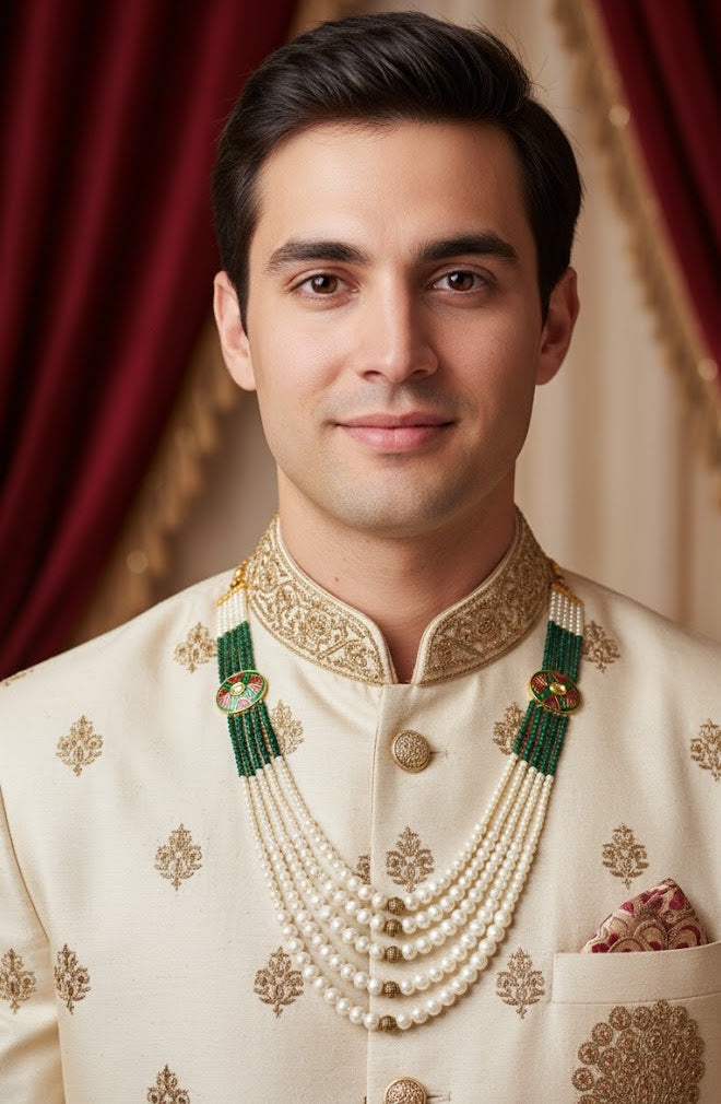 Kundan Meena Brooch Pearl Groom Wedding Jewellery