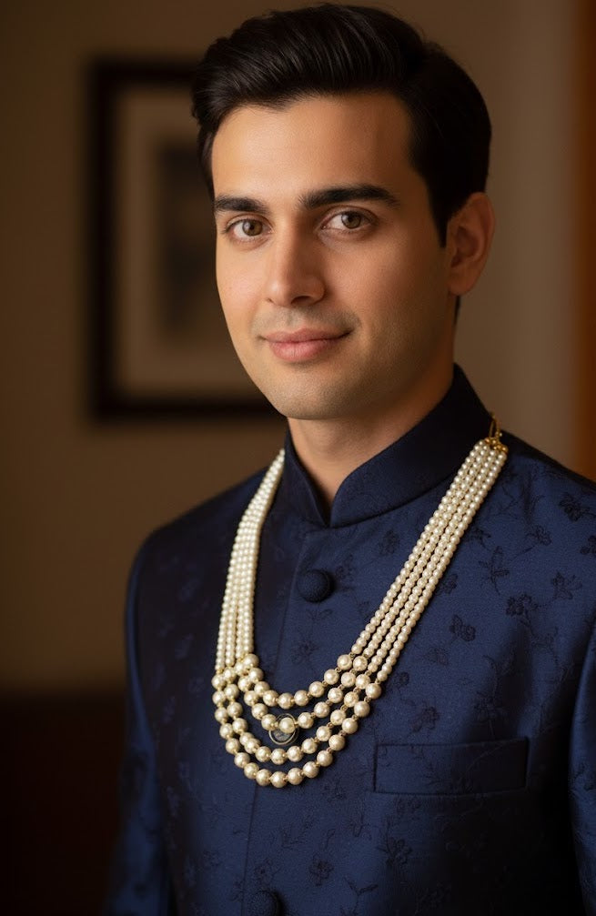 Pearl Groom Necklace With Small Golden Beads