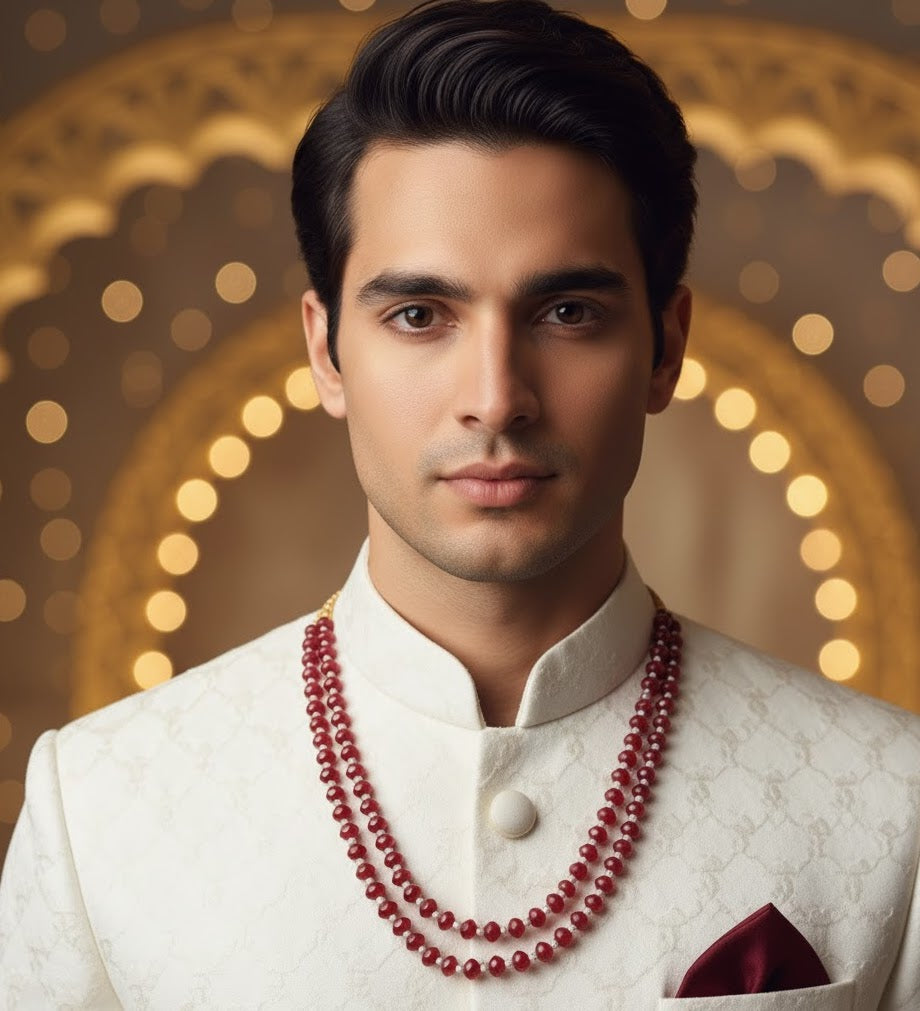 Ruby Stone Layered  Necklace For Groom