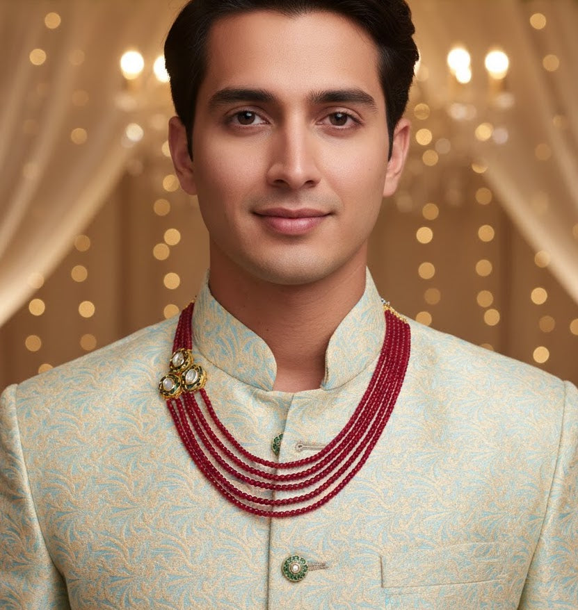 Red Kundan Meenakari Groom Necklace Set