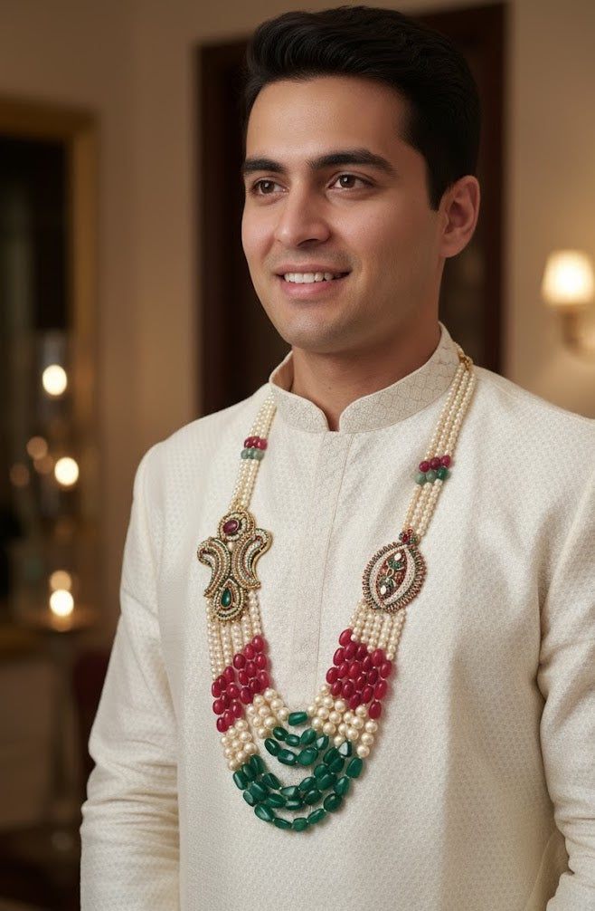 Jadau Multi Color Groom Sherwani Necklace
