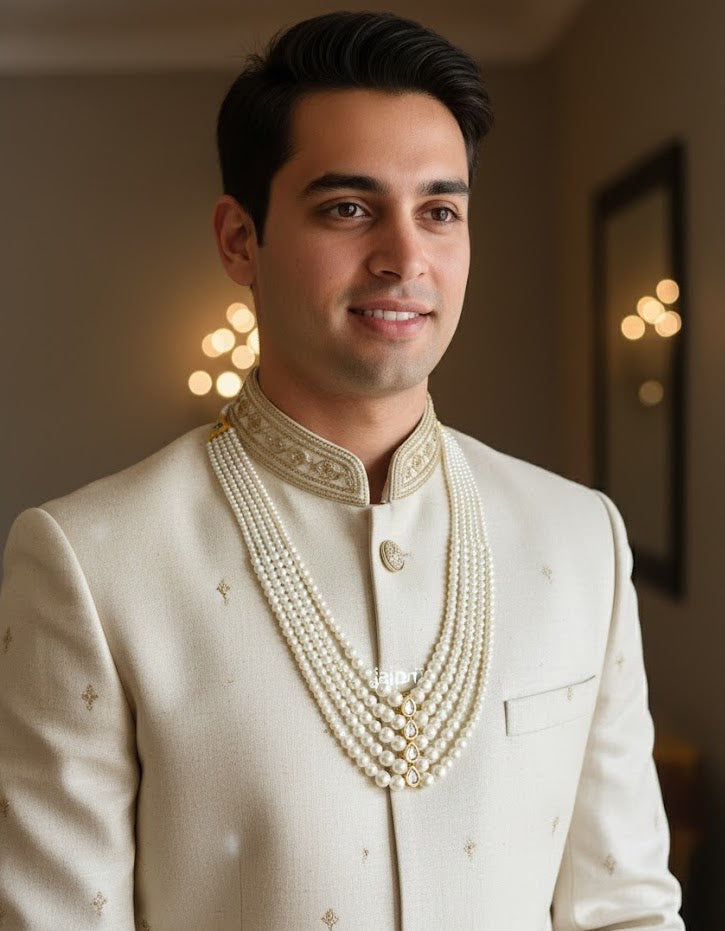 Pearl Layered Kundan Groom Jewellery For Wedding