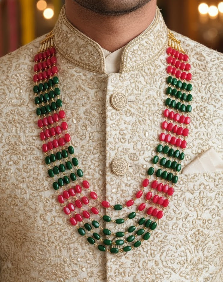 Red Green Small Beads Groom Necklace For Wedding
