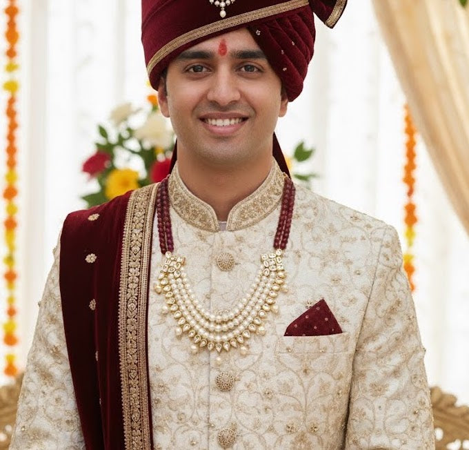 Red Stone Kundan Groom Necklace For Sherwani