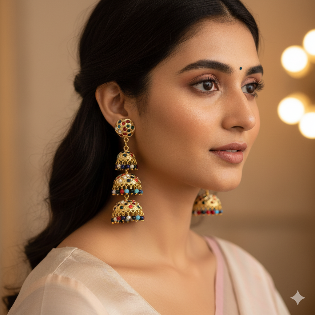 Multicolor Long Jadau Jhumki Earrings