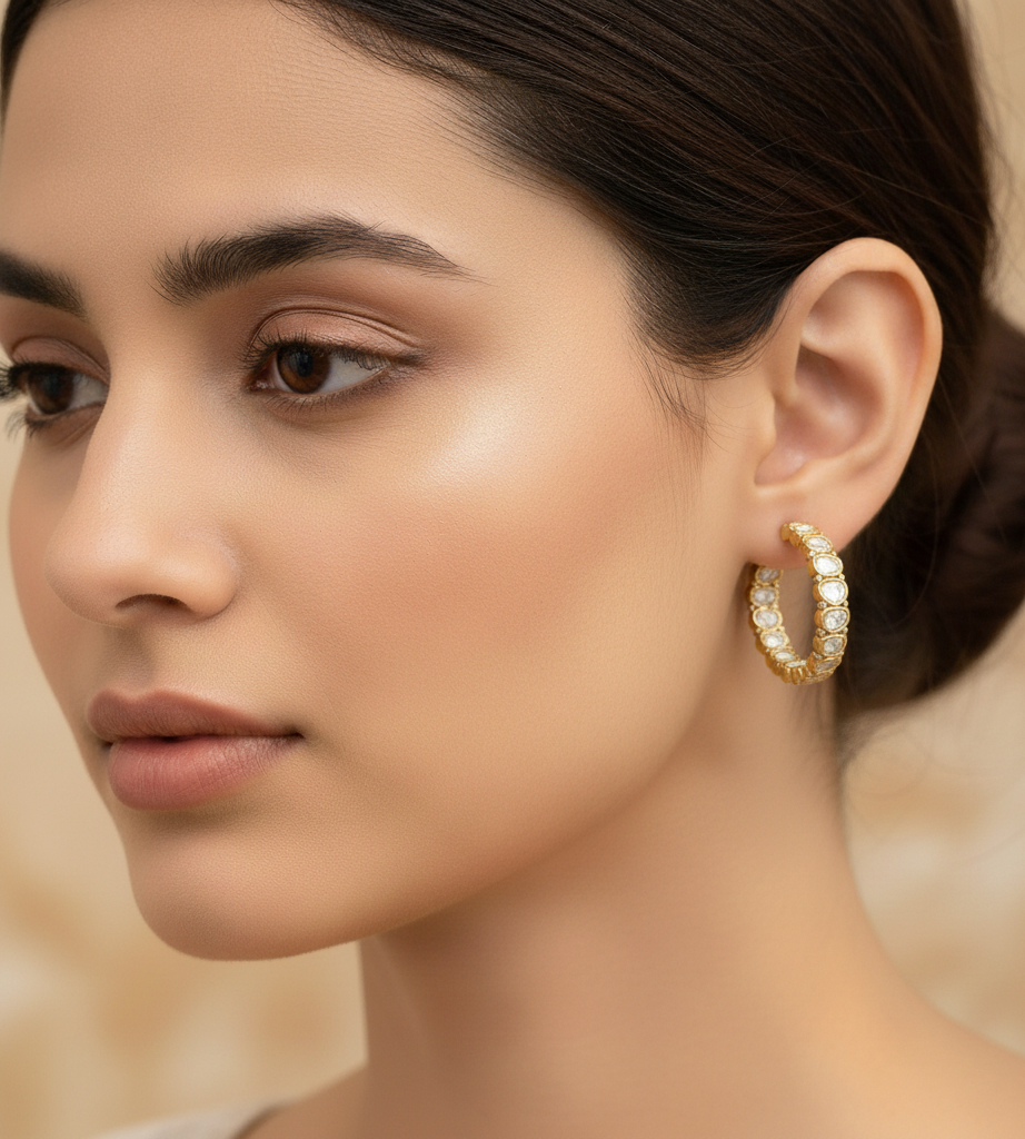 Kundan Polki Hoop Earrings