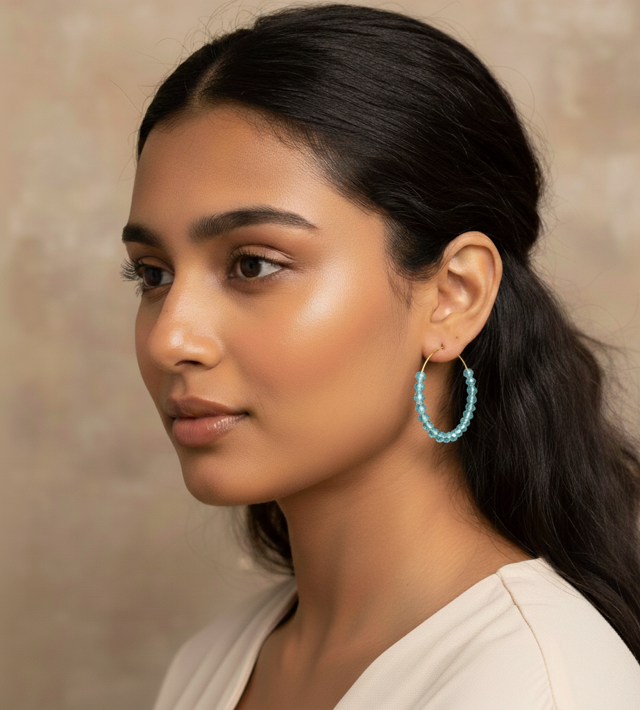 Light Blue Beaded Hoop Earrings