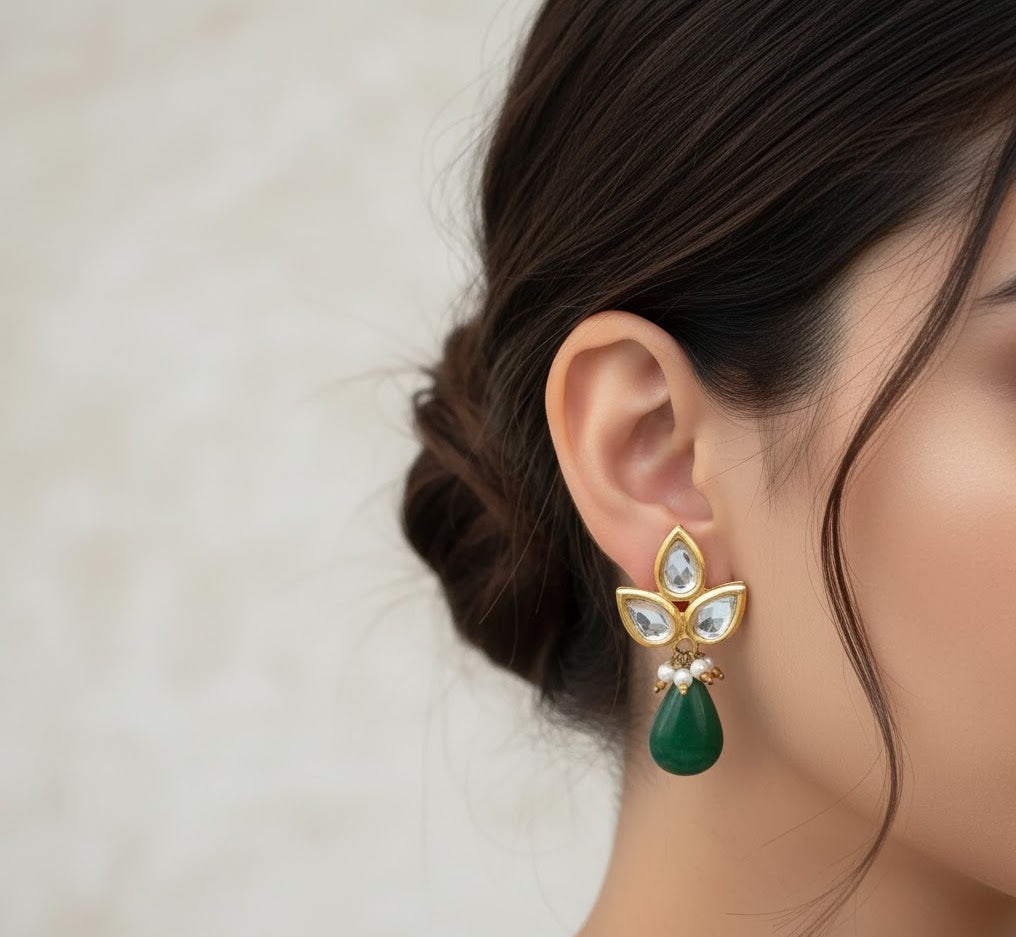 22k Gold Plated Leaf Kundan Earrings