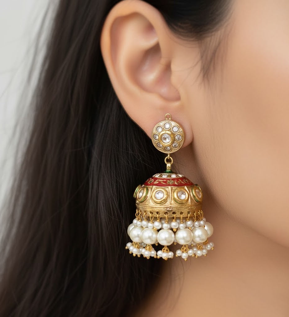 Kundan Pearl Jadau Jhumki Earrings