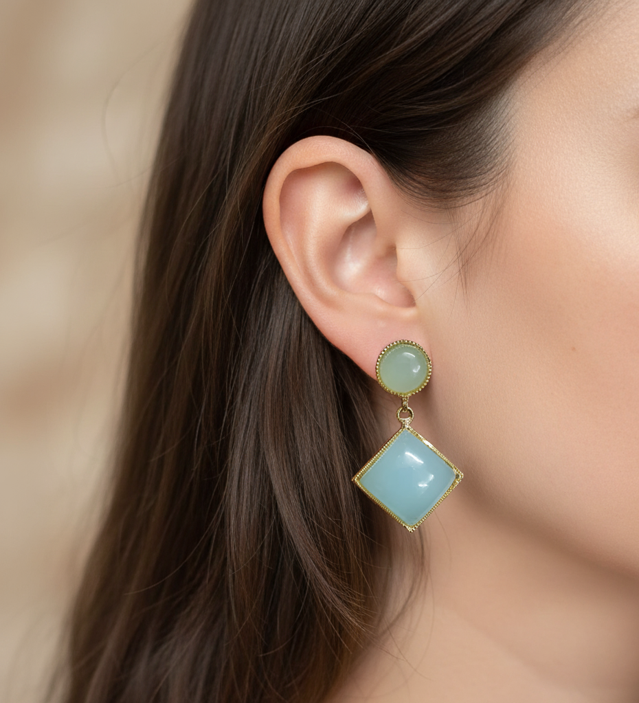 22k Gold Plated Mint Stone Earrings