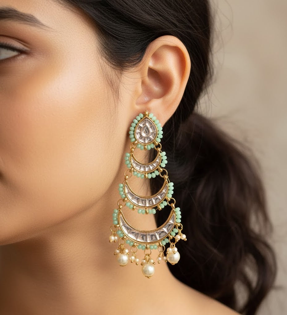 Mint Layered Kundan Chandbali