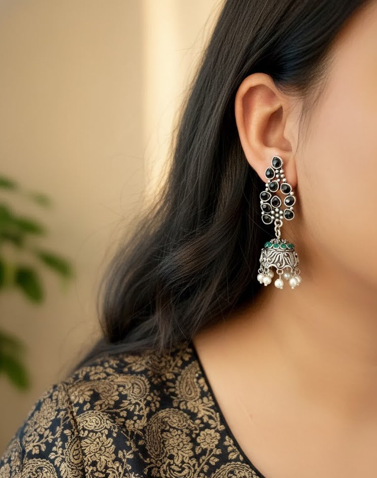 Black Oxidised Silver Earrings