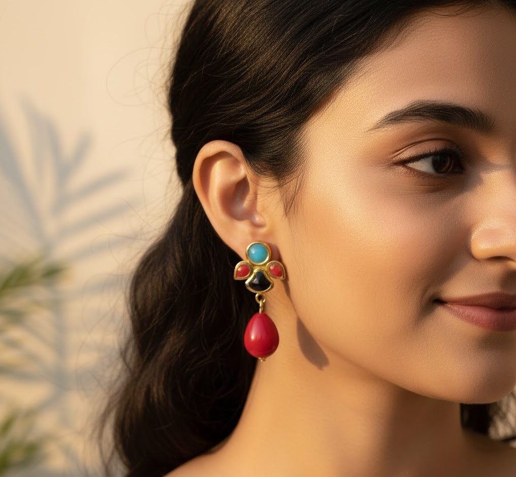 22k Gold Plated Multicolor Stone Drop Earrings