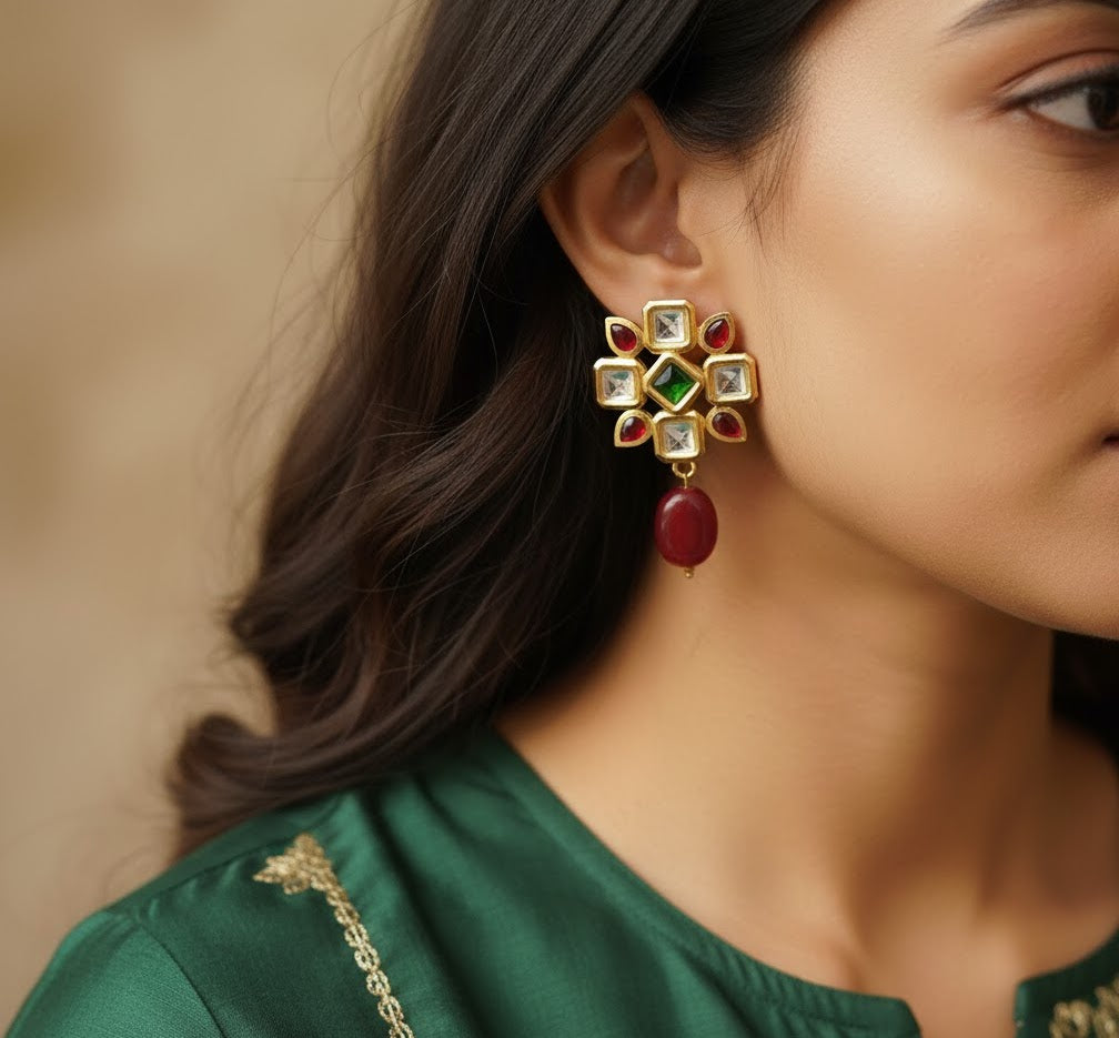 22k Gold Plated Kundan Stud Earrings