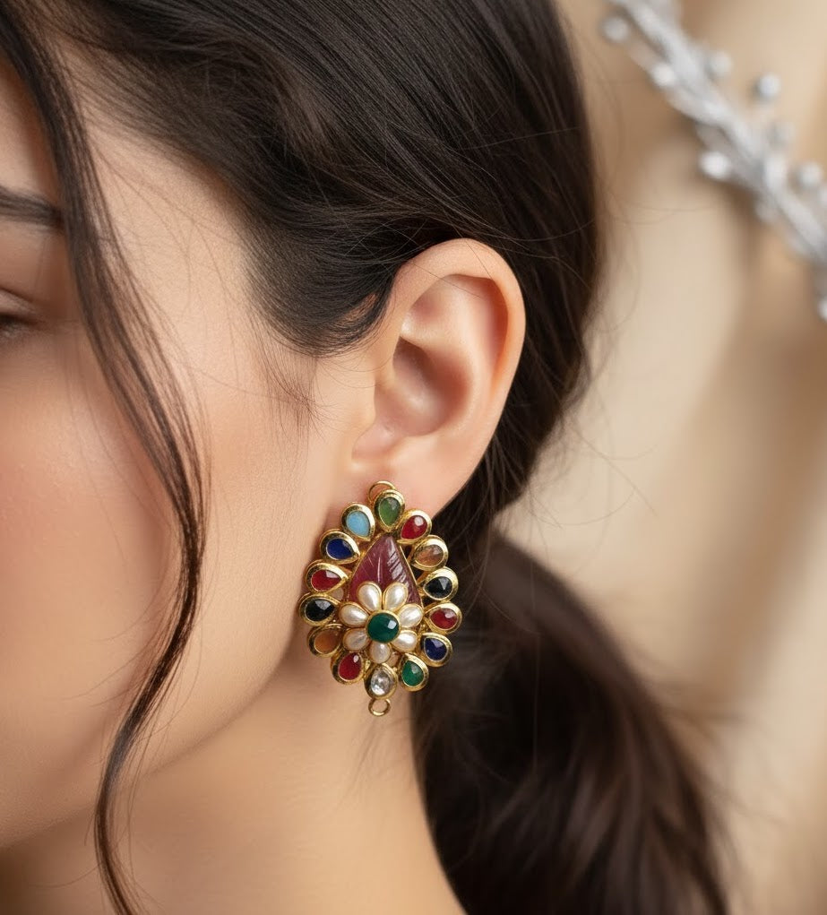 22k Gold Plated Multicolor Paachi Kundan Earrings