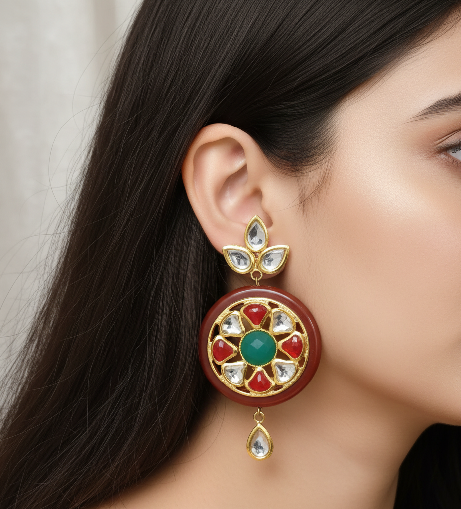 22k Gold Plated Multicolor Stone Kundan Earrings