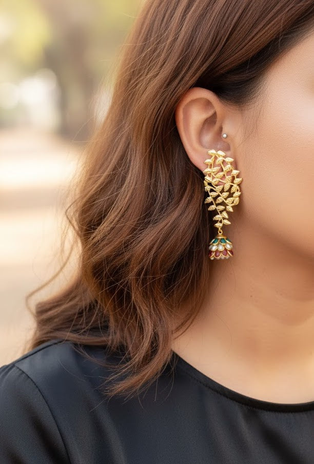 Multicolor Paachi Gold Jhumki Earrings