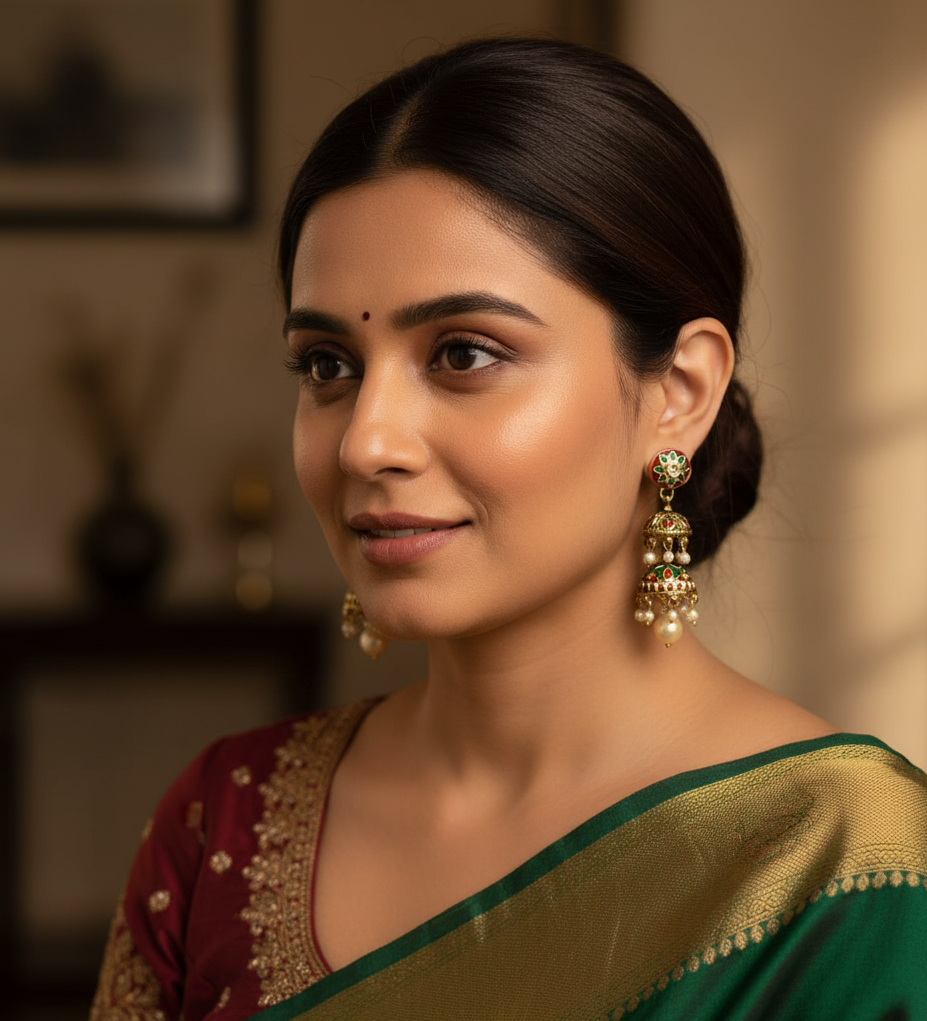 Multicolor Floral Meenakari Jhumki Earrings