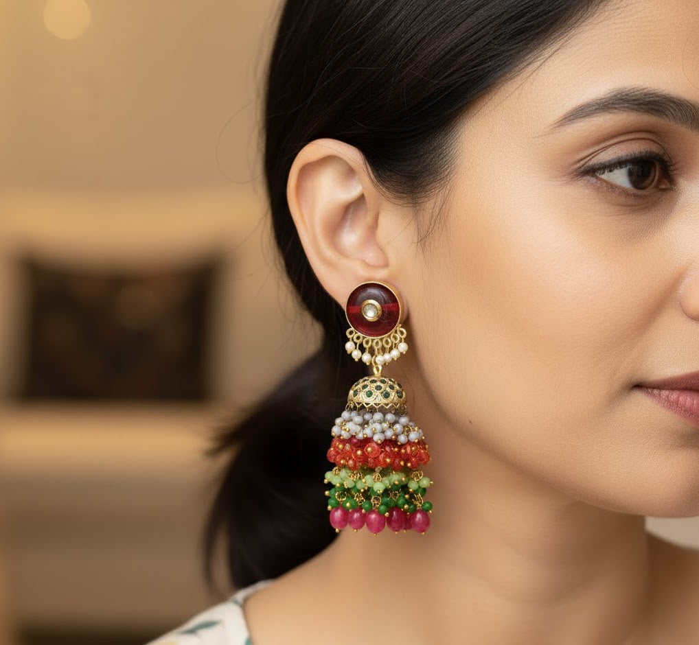 Multi Color Beaded Jadau Jhumki
