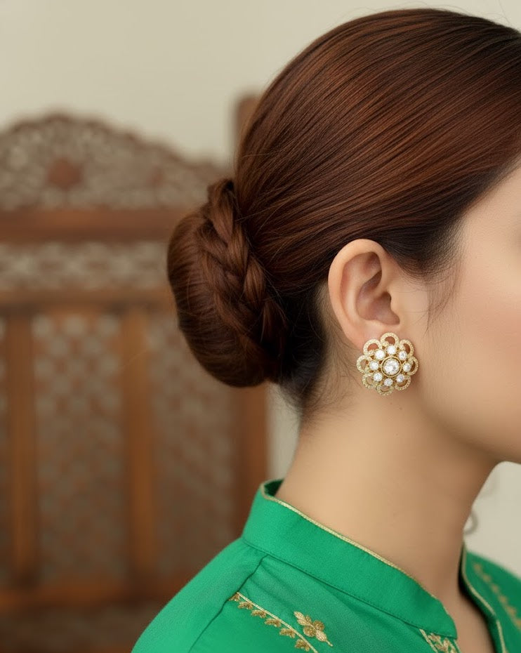 Floral Round Kundan Polki Earrings