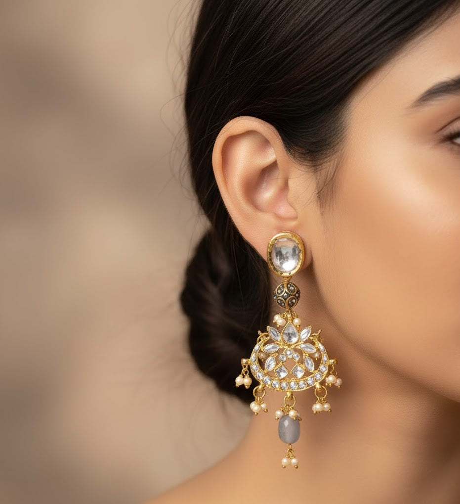 Grey Kundan Earrings