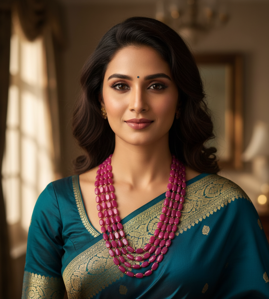 Multilayered Pink Beads Stone Necklace