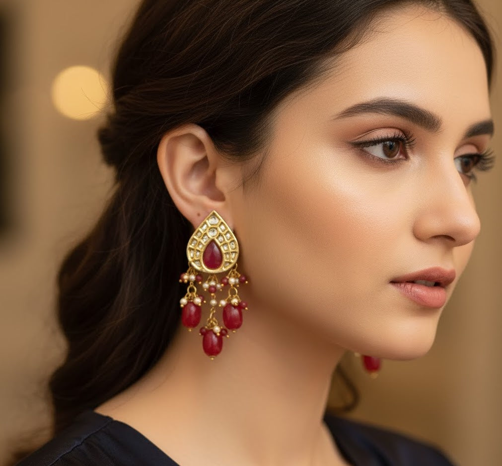 Red Stone Kundan Earrings