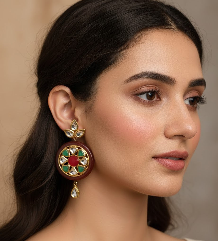 22k Gold Plated Multicolor Floral Chandbali Earrings