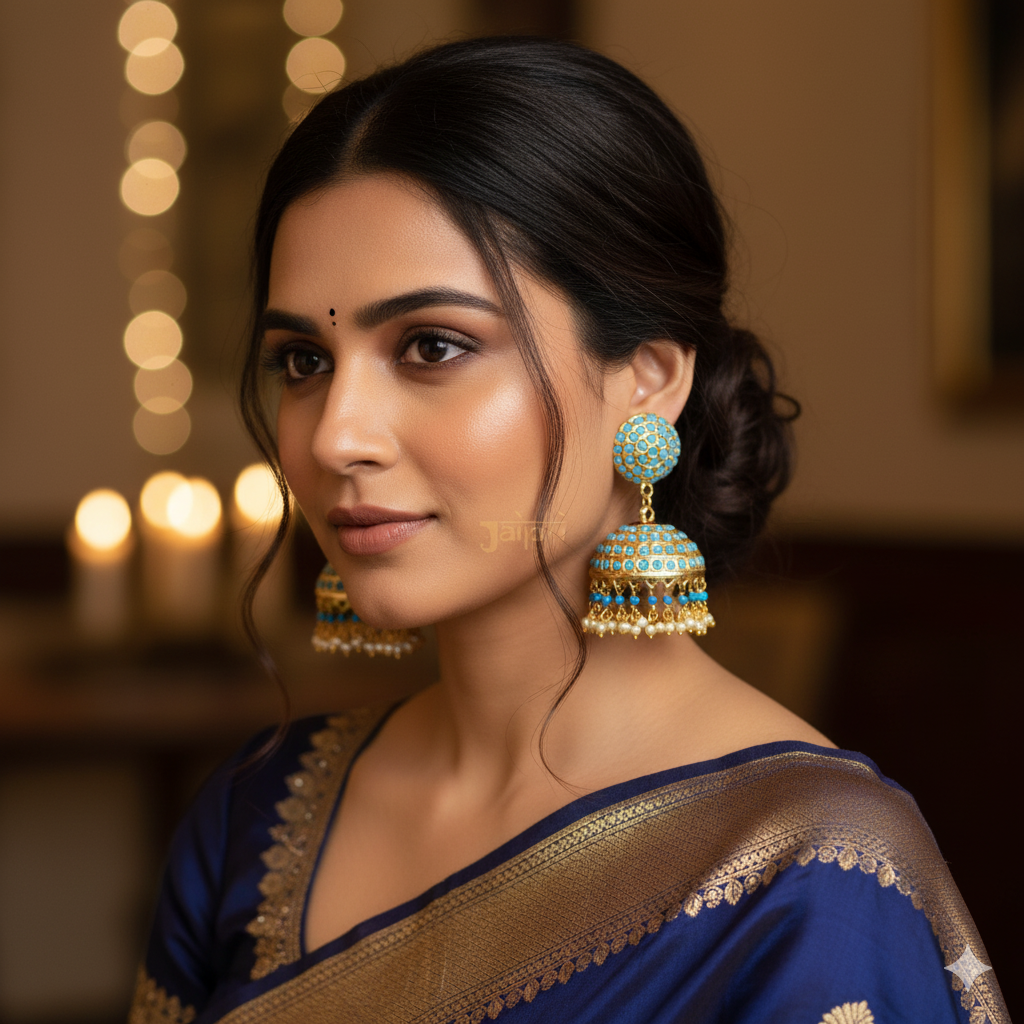 Turquoise Jadau Jhumki Design Earrings
