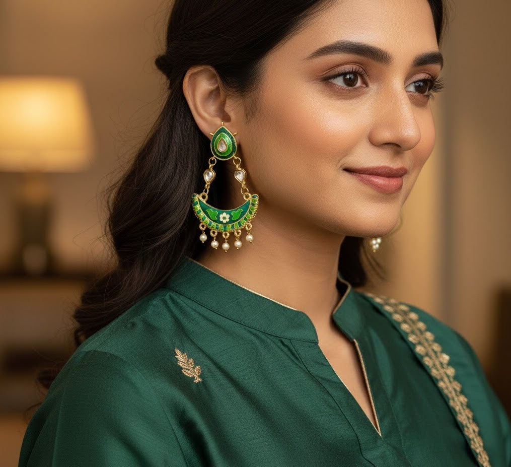 Light Weight Green Meenakari Earrings