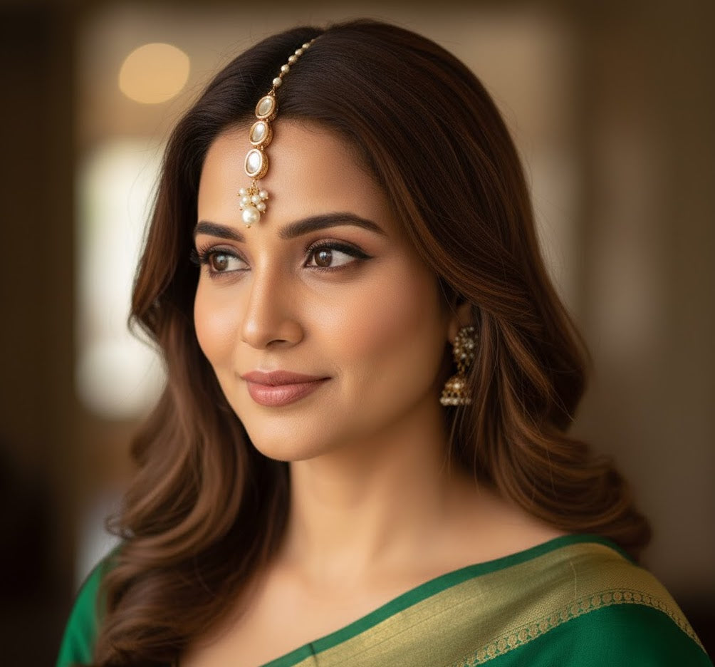 Oval Kundan Pearl Maang Tikka