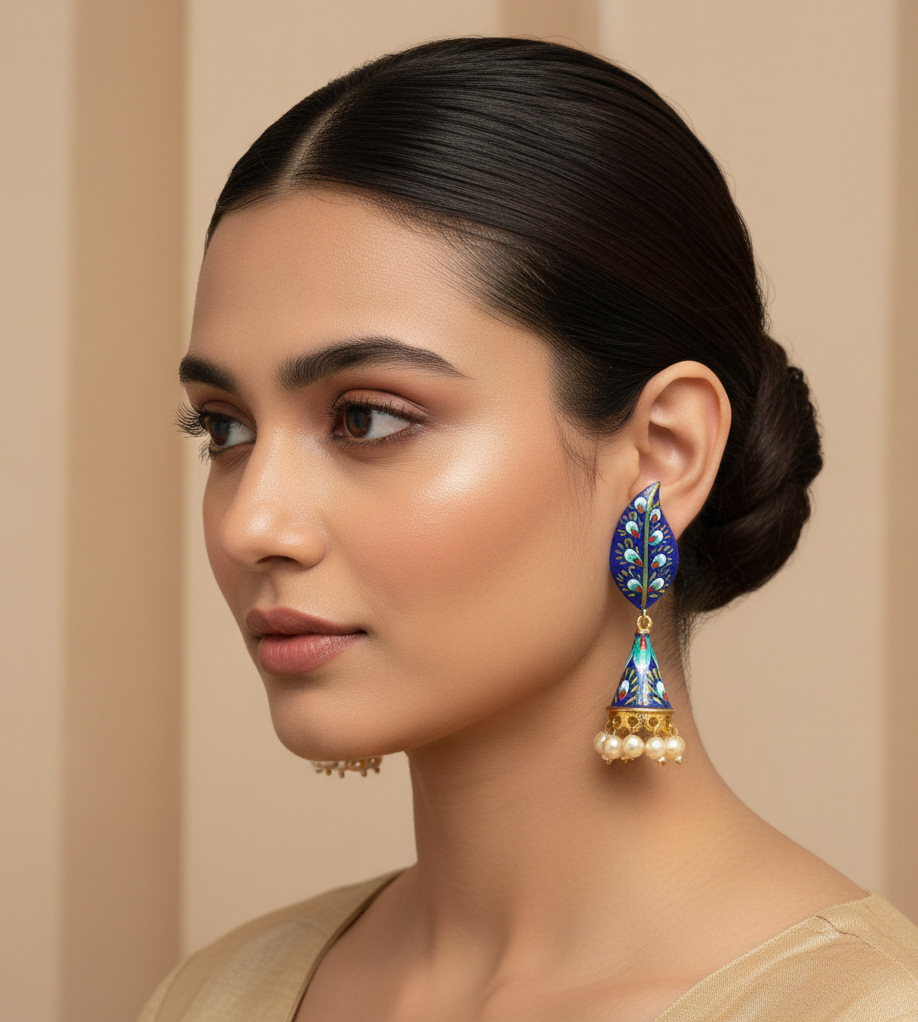 Blue Handpainted Jhumki Earrings