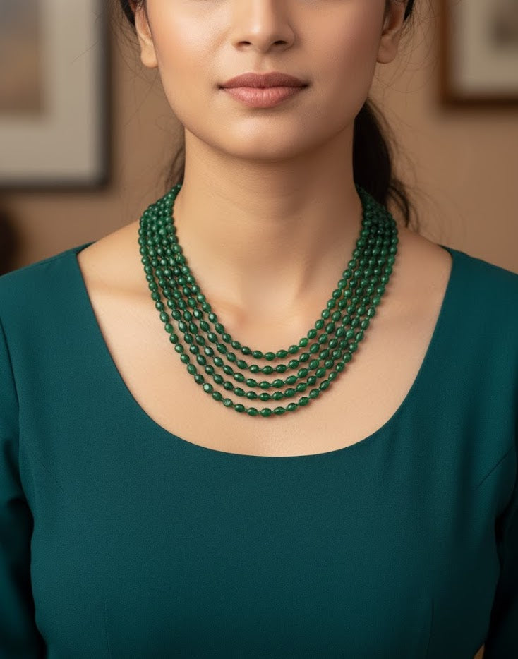 Dark Emerald Green Jade Beaded Necklace