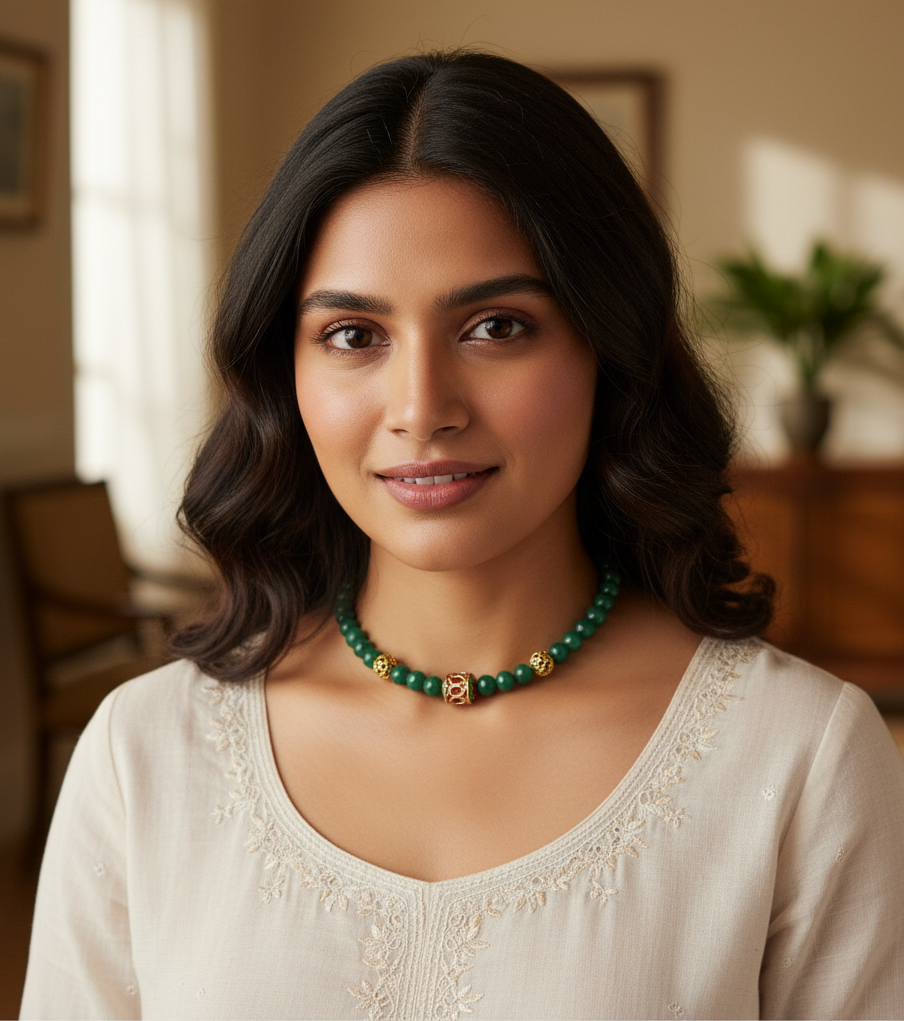 Green Stone Meenakari Beads Necklace