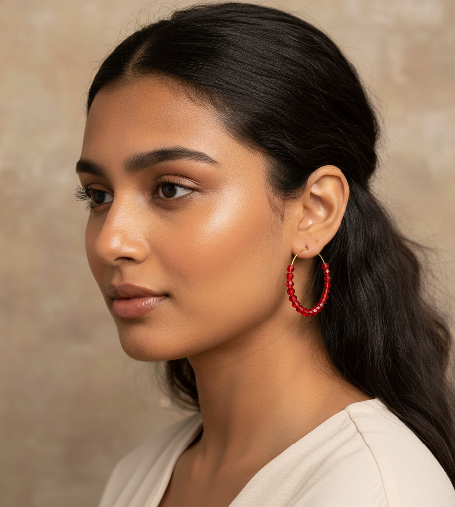 Red Beaded Hoop Earrings