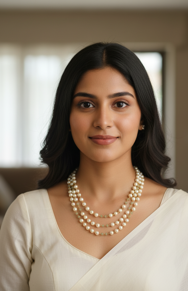 Light Green Beads With Pearl Necklace