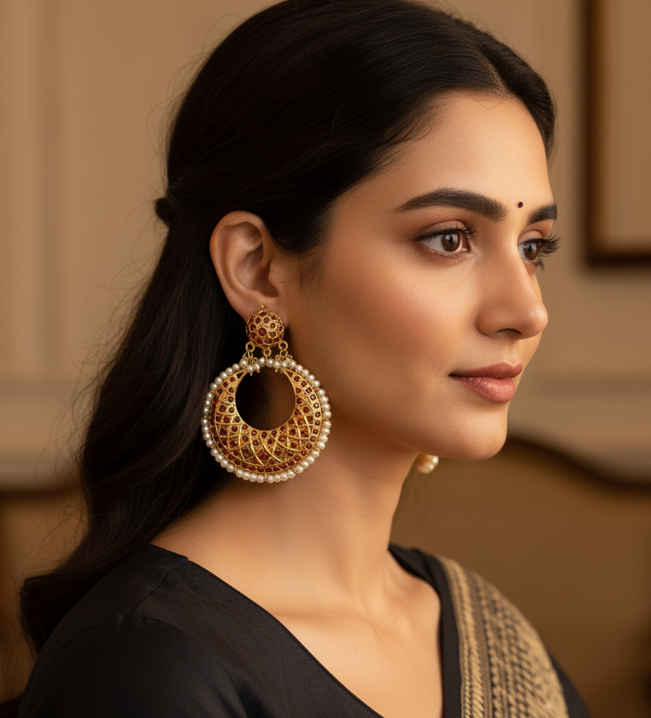 Ruby Jadau Chandbali Earrings