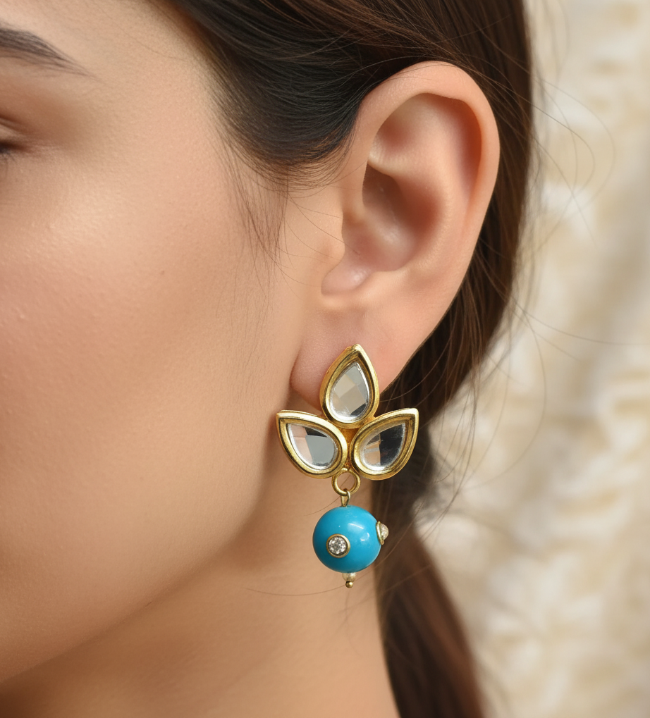 22k Gold Plated Turquoise Stone Kundan Earrings
