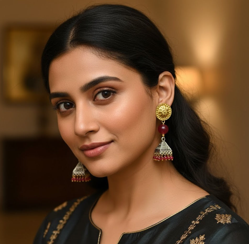 Red Dual Tone Jhumki Earrings