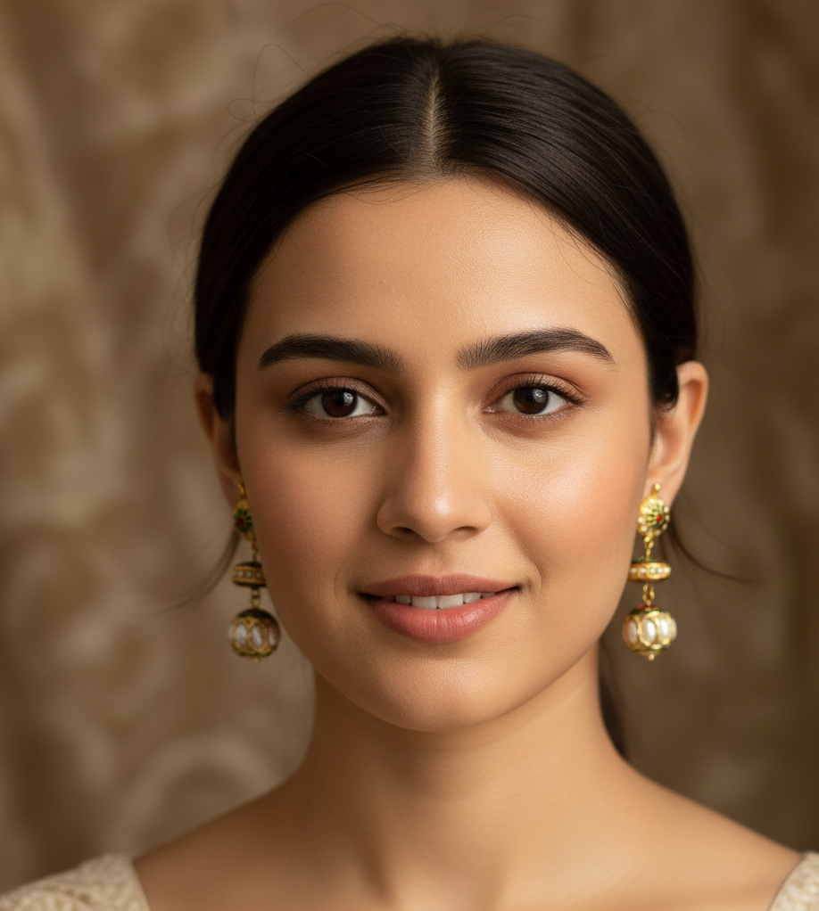 Real Pearl Beaded Jadau Earrings