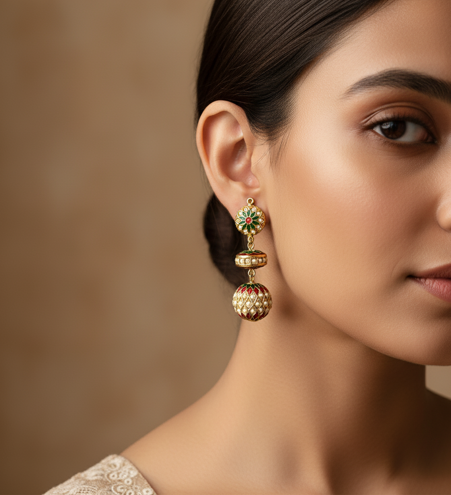 Real Pearl Jadau Meenakari Earrings