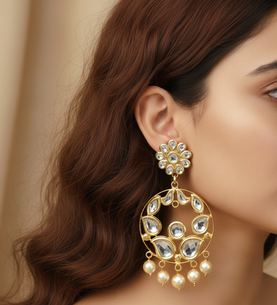 22k Gold Plated Kundan Chaandbali Earrings