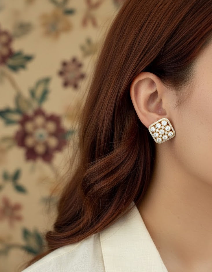 Square Kundan Polki Earrings