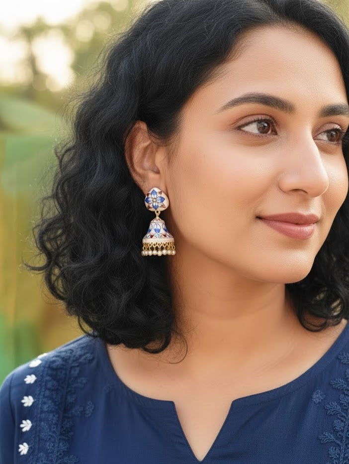 Pink Handpainted Jhumki Earrings