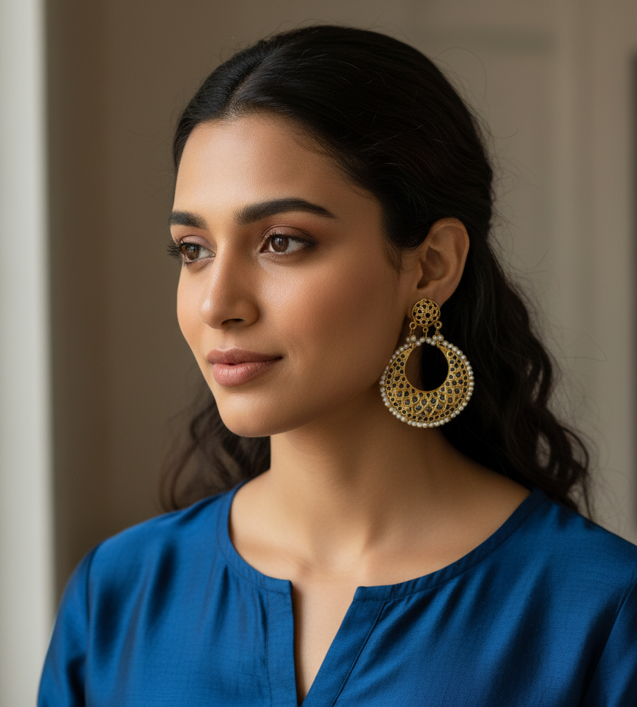 Blue Jadau Chandbali Earrings