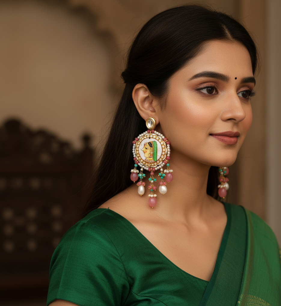 Pink Mughal Hand Painted Earrings