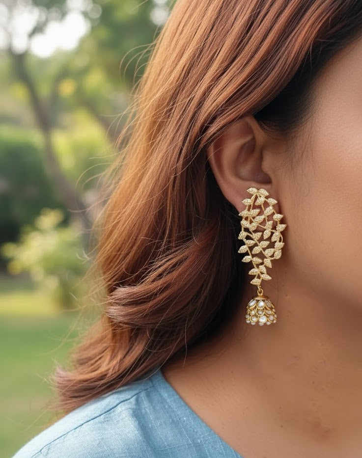 Gold Matte Pacchi Kundan Jhumki