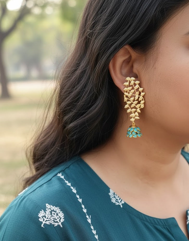 Turquoise Paachi Jhumki Earrings