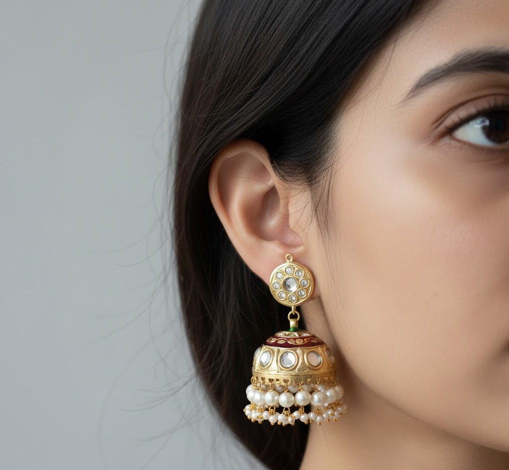 White Stone Jadau Jhumki Earrings